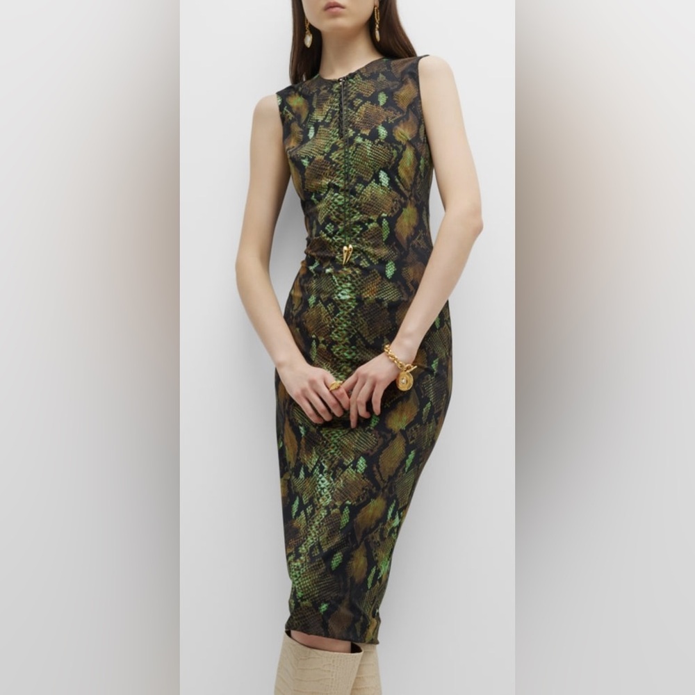 Roberto Cavalli snake-print sleeveless midi dress Green Snake Print  size 10